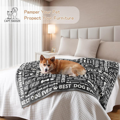 Waterproof Dog Blankets Pet Blanket 50"x60", Soft Fluffy Sofa Car Bed Protector, Reversible Sherpa Fleece Dog Blanket for Large Dogs (Dark Grey-Paws)