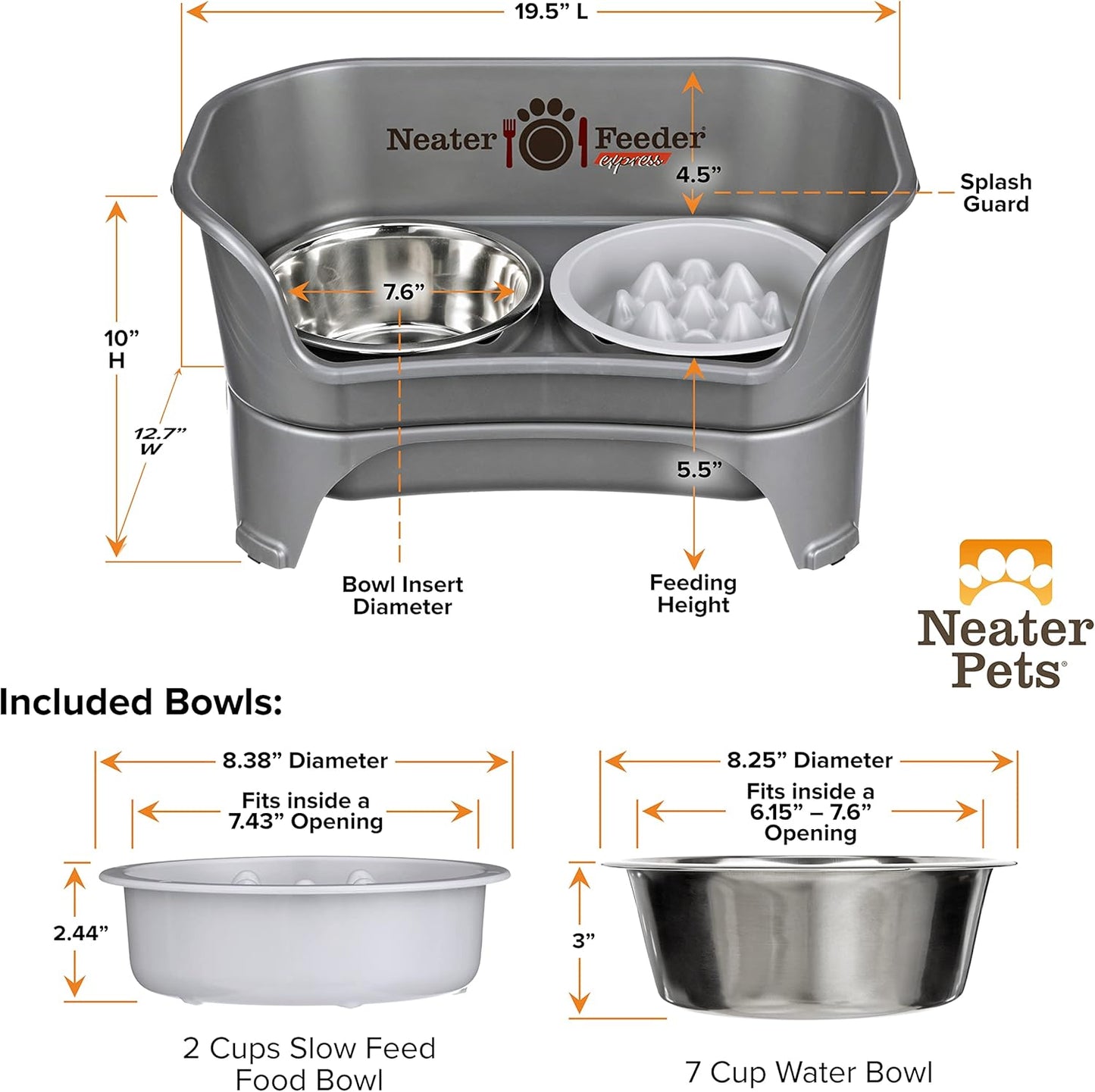 Neater Feeder Express Mess Proof Dog Bowls Elevated for Small Breeds under 15 Lb, Made in USA, No Spill Raised Dog Food Bowl Stand, Stainless Steel Food and Water Bowl Set, Feeding Station, Cappuccino
