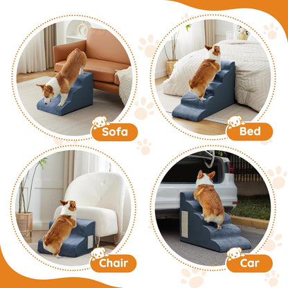 Dogs Steps for Bed, Dog Stairs for Small Dogs, 2-Step Dog Ramp for Bed, Couch, Sofa, and Chairs, Non-Slip Bottom Design, Cat Scratching, High Density Foam Portable Pet Step, Indoor, Grey