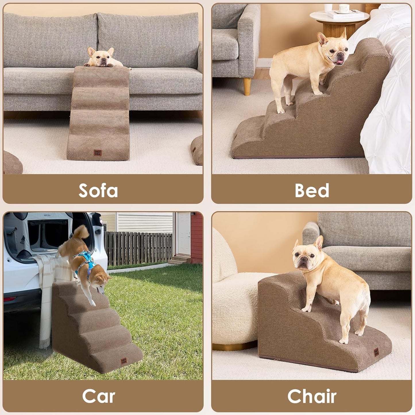 EHEYCIGA Curved Dog Stairs Ramp for High Beds 19.7" H, 4-Step Dog Steps for Small Dogs and Cats, Pet Stairs for High Bed Climbing, Non-Slip Balanced Pet Step Indoor, Grey