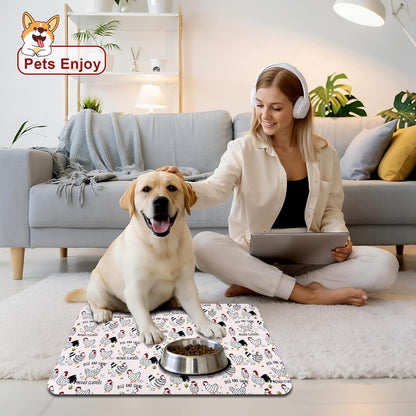 Dog Food Mats for Floors Waterproof Mat for Cat Food and Water Bowls - Absorbent Quick Dry Non Slip Mat for Pet Feeding