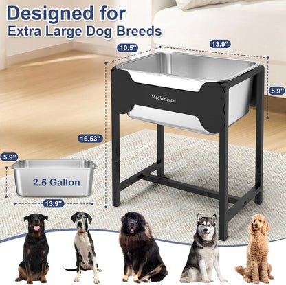 2.5 Gallon Elevated Dog Water Bowl for Large Breeds, 14.2" Tall Raised Stainless Steel Large Dog Water Bowl with Full Metal Stand for Relief Joint Pressure, Tip-Proof, Easy to Clean, Indoor & Outdoor