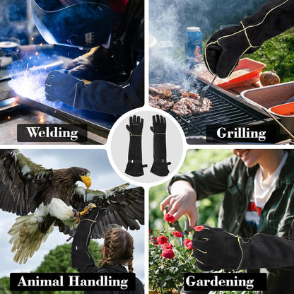 Heavy Duty Animal Handling Gloves - Cat Gloves Bite Proof, Ideal for Dog Training, Falconry, Welding, Gardening - 21.6 inch Grey Black