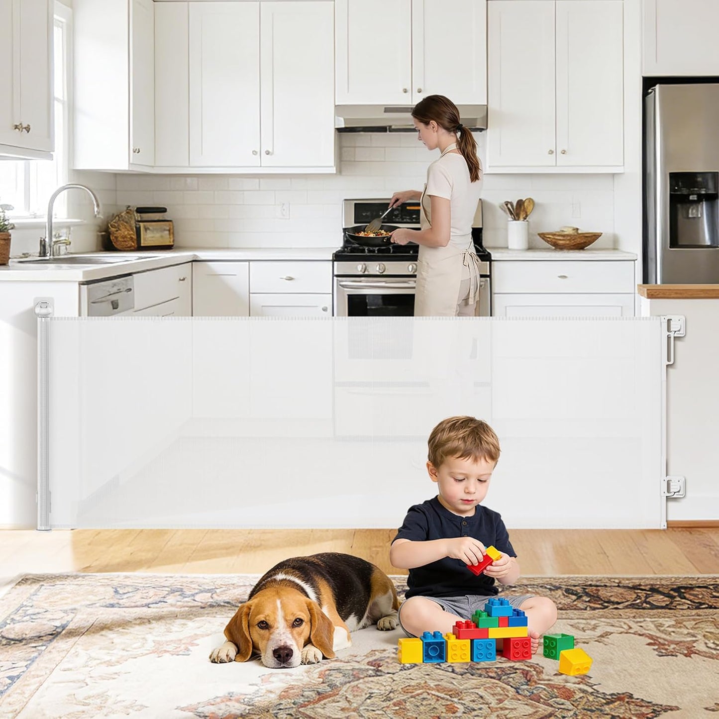 Retractable Baby Gate,71" Wide x 34" Tall Mesh Safety Gate for Dogs & Babies, Indoor/Outdoor Use for Stairs, Doorways, Hallways, Easy Installation Mesh Gate