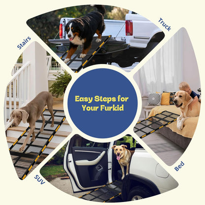 Dog Ramp for Bed & Couch for Small & Medium Dogs - Joint-Friendly, Anti-Slip, Adjustable, Odor-Free, Up to 70 lbs
