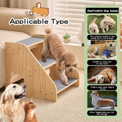 Dog Stairs for Small Medium Large Dogs 14.17" H Load Capacity 150lbs Solid Wood Non-Slip Sturdy Pet Steps for Bed & Couch 3 Step 15.75 * 16.93 * 14.17"