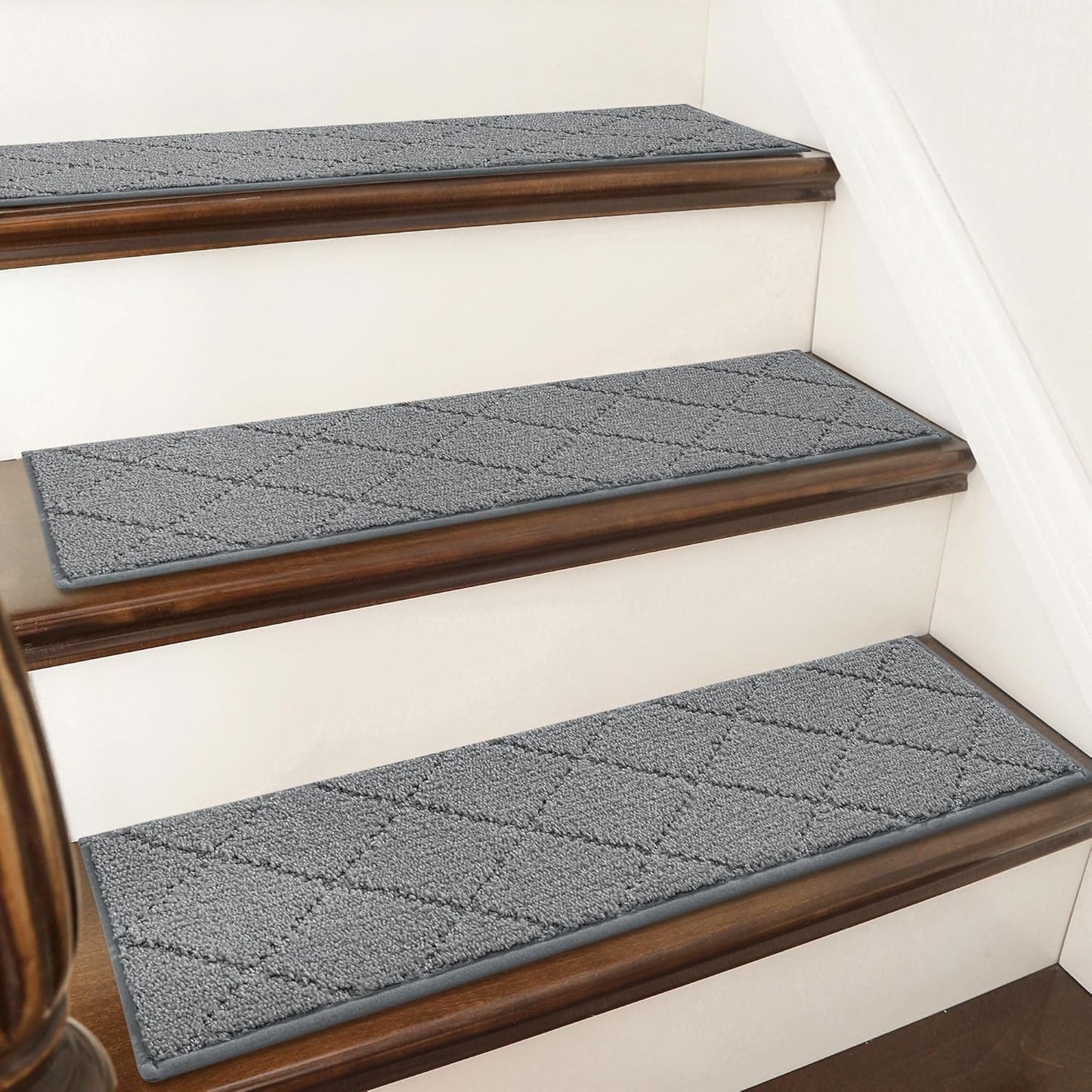 COSY HOMEER Edging Stair Treads Non-Slip Carpet Mat 28inX9in Indoor Stair Runners for Wooden Steps, Edging Stair Rugs for Kids and Dogs, 100% Polyester TPE Backing (7pc, Beige)