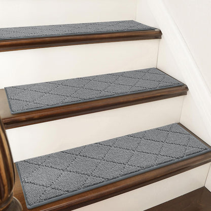 COSY HOMEER Edging Stair Treads Non-Slip Carpet Mat 28inX9in Indoor Stair Runners for Wooden Steps, Edging Stair Rugs for Kids and Dogs, 100% Polyester TPE Backing (7pc, Beige)