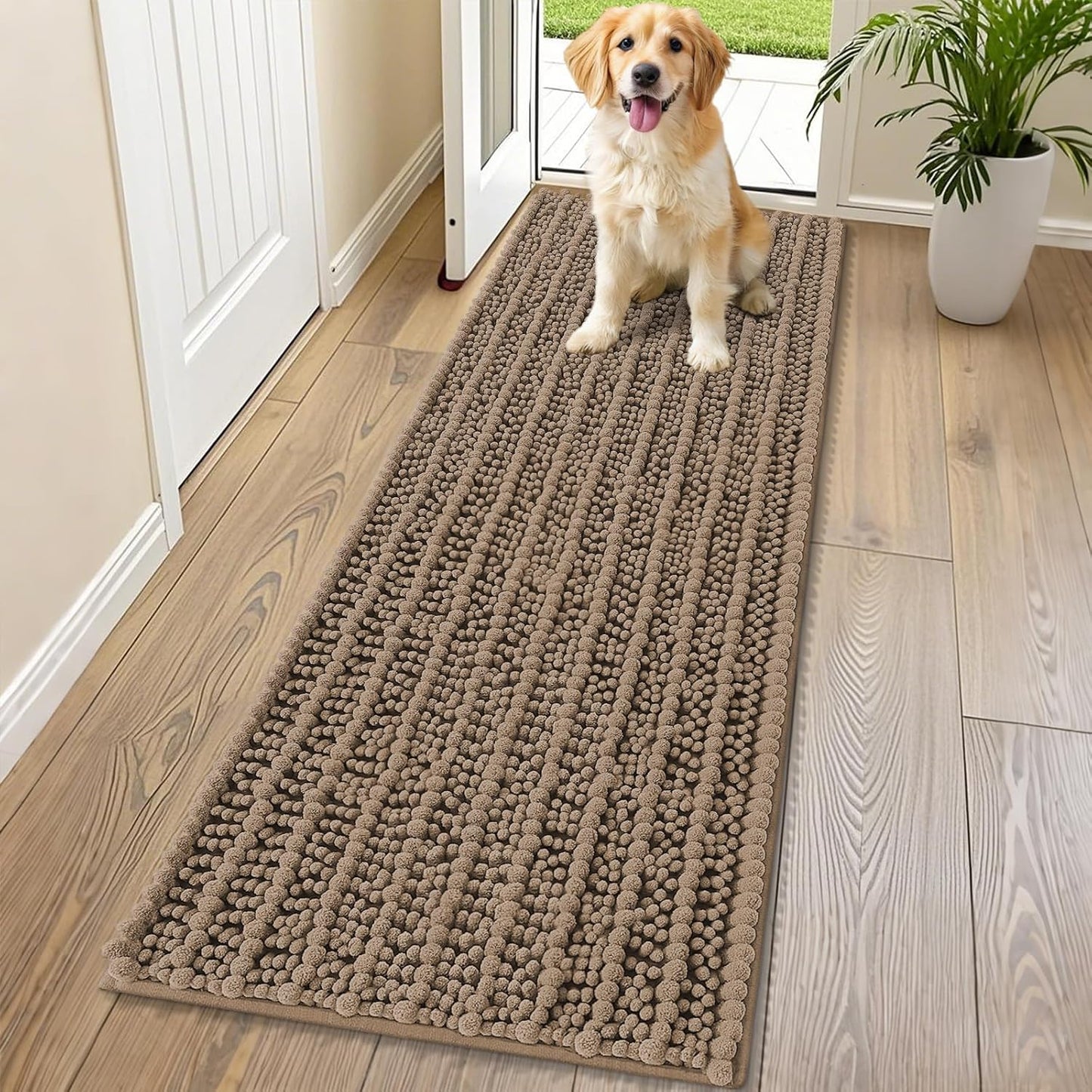Smiry Dog Door Mat for Muddy Paws 30x20, Extra Soft Absorbent Chenille Doormat, Trap Moisture and Dirt, Non-Slip Machine Washable Front Door Mat for Indoor Entrance Inside Floor, Grey