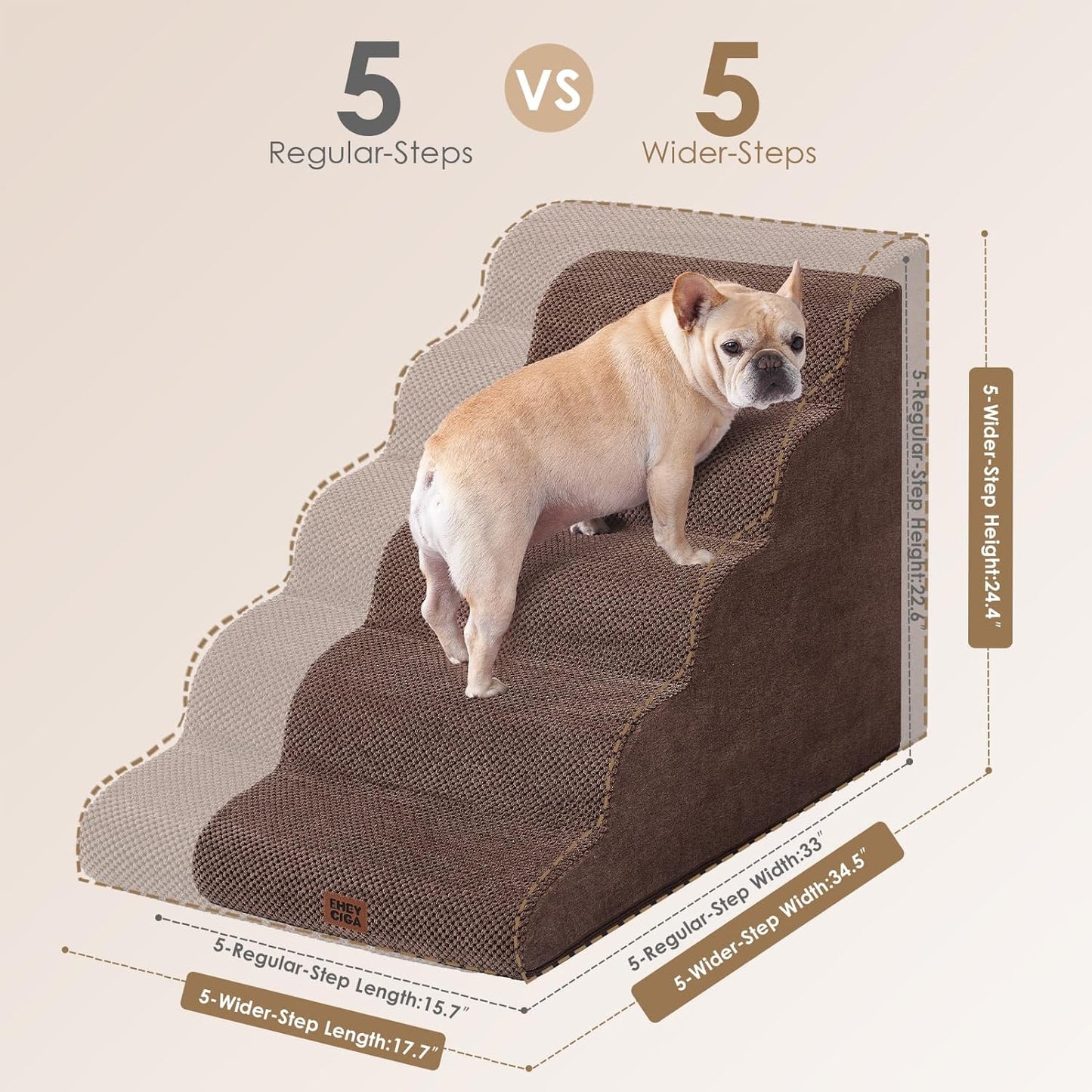 EHEYCIGA Curved Dog Stairs Ramp for High Beds 19.7" H, 4-Step Dog Steps for Small Dogs and Cats, Pet Stairs for High Bed Climbing, Non-Slip Balanced Pet Step Indoor, Grey