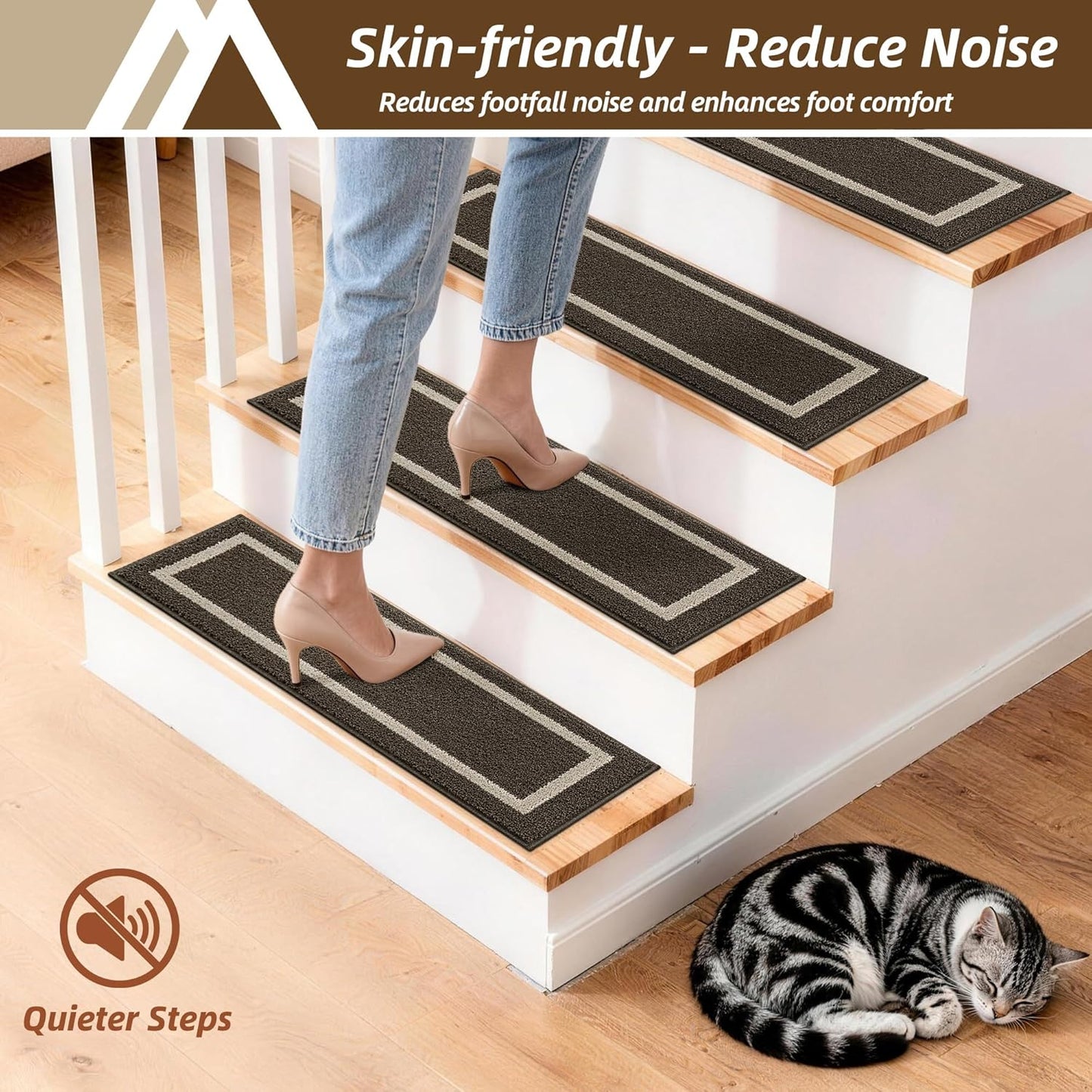 COSY HOMEER Soft Stair Treads Non-Slip Carpet Mat 28inX9in Indoor Stair Runners for Wooden Steps,Stair Rugs for Kids and Dogs, 100% Polyester TPE Backing 4pcs,Beige