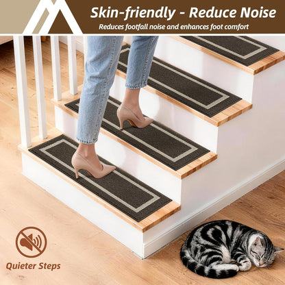 COSY HOMEER Soft Stair Treads Non-Slip Carpet Mat 28inX9in Indoor Stair Runners for Wooden Steps,Stair Rugs for Kids and Dogs, 100% Polyester TPE Backing 4pcs,Beige