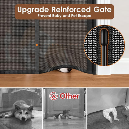 Reinforced 48" Extra Tall Pet Gate with Support Rods, 4 Ft Tall Retractable Baby Gates for Doorways 55" Wide Mesh Dog Gate Indoor Outdoor - Prevent Baby/Pet from Jumping Over, Black
