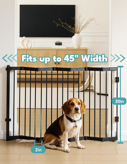 No Pawblems Retractable Safty Gate, Metal Adjustable Dog Gate for Doorways, Stairs & Hallways, Expands to 45" Wide, 36" Tall Gate, Auto Retract Design, No Bottom Bar, Black