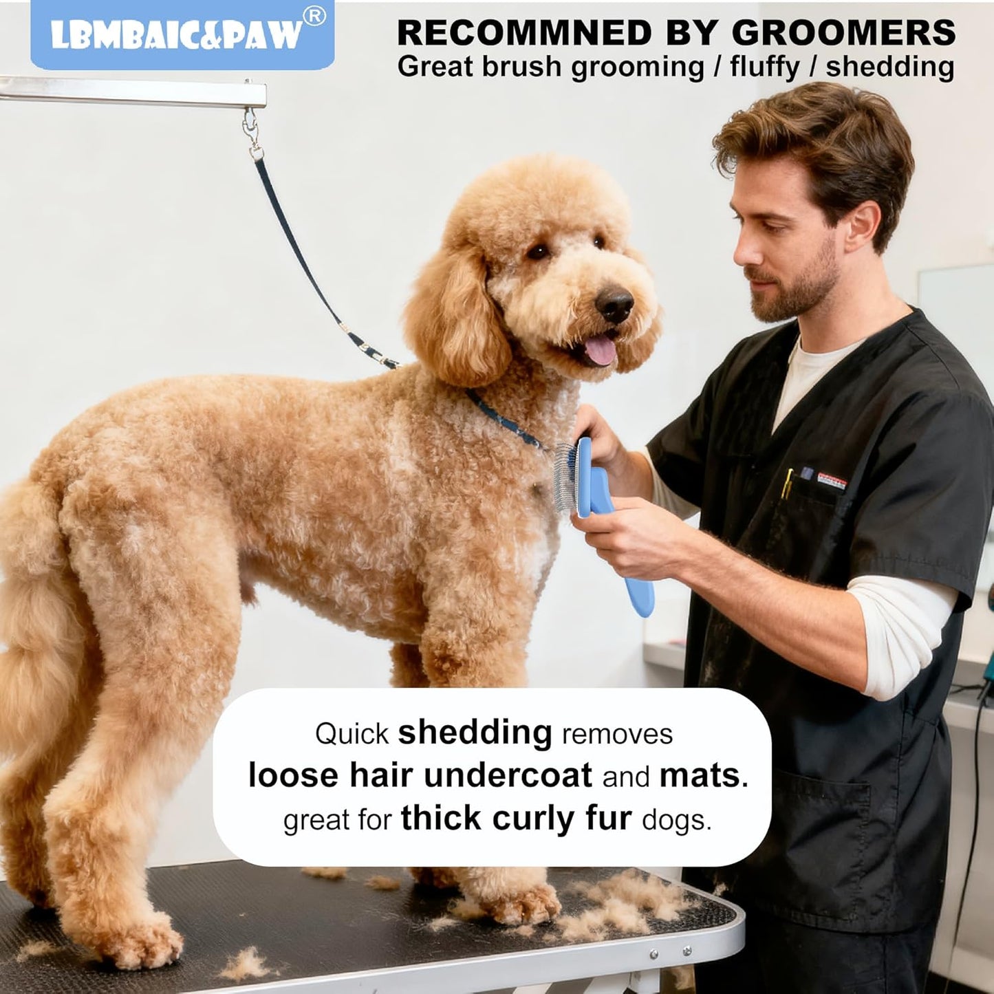 Dog Slicker Brushes for Poodles,Doodles,Goldendoodles,Bernedoodle.Dog Brushes for Thick Long Curly Fur Deshedding,Fluff,Grooming.Remove Loose Fur Quick Easy.Long Pin Slicker Brush.Wooden(Large)