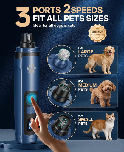 Dog Nail Grinder with 2 LED Lights, Upgraded 2-Speed Rechargeable Pet Nail Trimmer Quiet for Paw Grooming, Powerful Painless Nail Clipper Kit for Small, Medium, Large Dogs & Cats