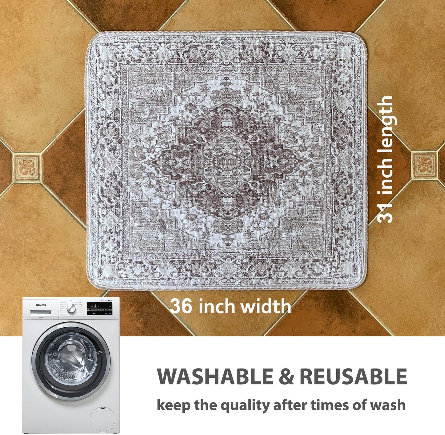nunubaby Washable Pee Pads for Dogs, Stylish, Non-Slip and Leak-Proof Pee Pads. Reusable Potty Pads for Dogs for Crates and Floors.(Beige/Multi, 24" x48" )