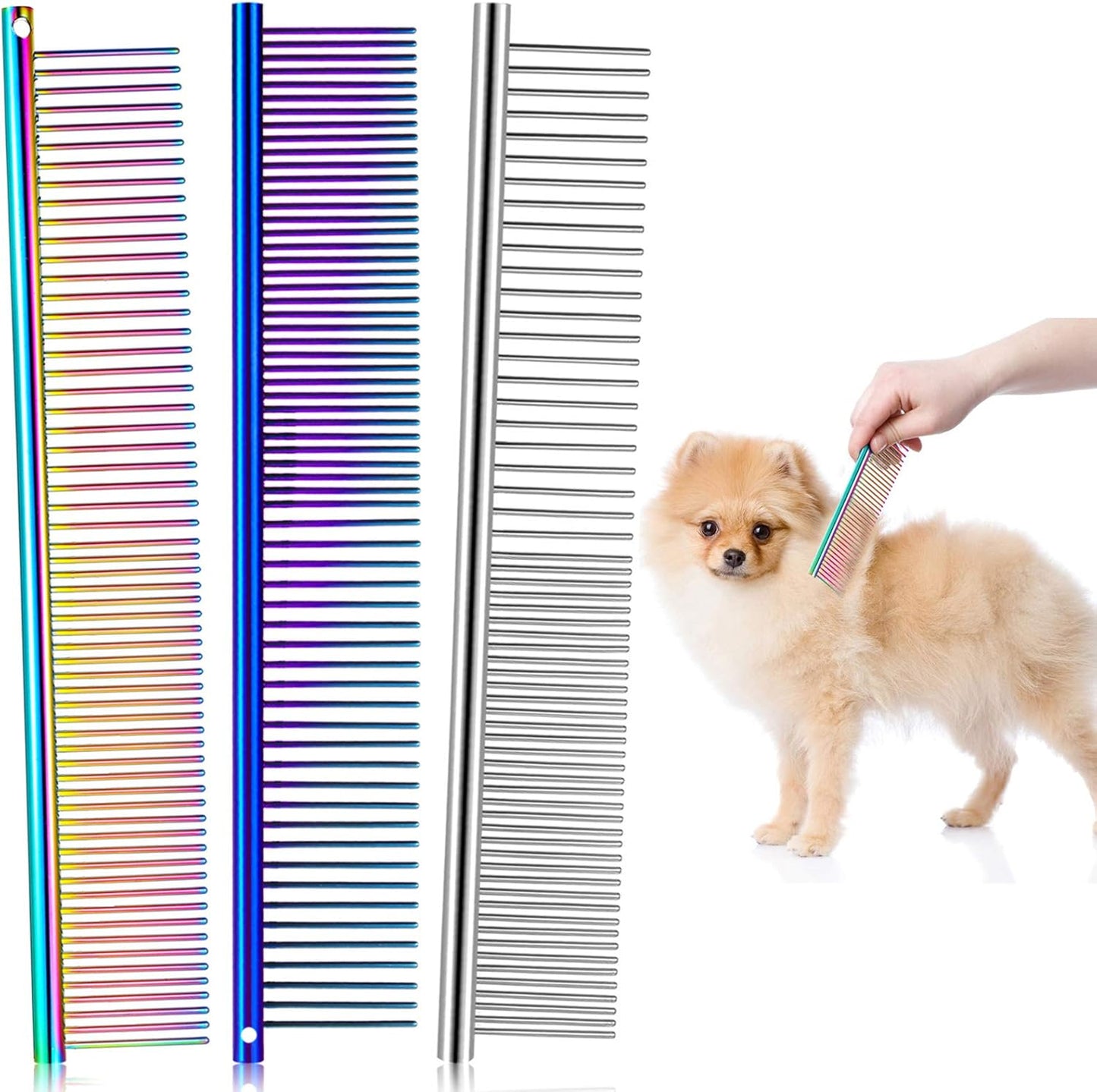 3 Pcs Stainless Steel Grooming Combs for Matted and Tangled Long Hair - Pet Guide Clippers for Dog and Cat
