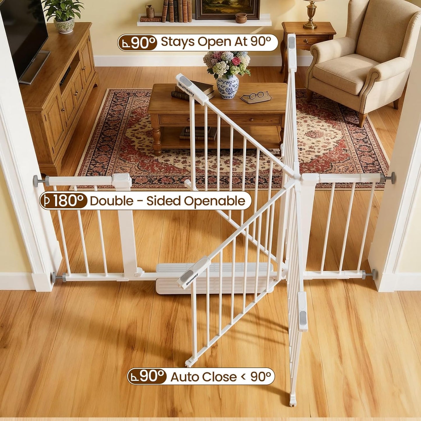 Mumeasy 36" High Extra Tall Dog Gate, 29.6"-40.5" Wide Pressure Mounted Tall Baby Gate for Dog, Auto Close Pet Gate with Door for Stairs,Doorways,House,Black