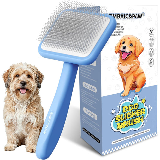 Dog Slicker Brushes for Poodles,Doodles,Goldendoodles,Bernedoodle.Dog Brushes for Thick Long Curly Fur Deshedding,Fluff,Grooming.Remove Loose Fur Quick Easy.Long Pin Slicker Brush.Wooden(Large)