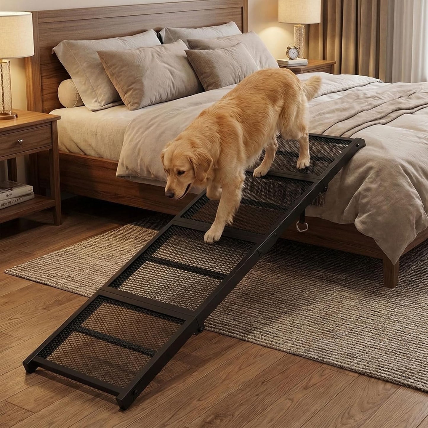 HOOBRO 70.8" Folding Dog Ramp for Car, 4-Fold Pet Ramp for Car SUV Couch, Extra Long Dog Ramp for Large Dogs Senior Pets, Non-Slip Walking Surface, Portable Design, Black BK08PT03