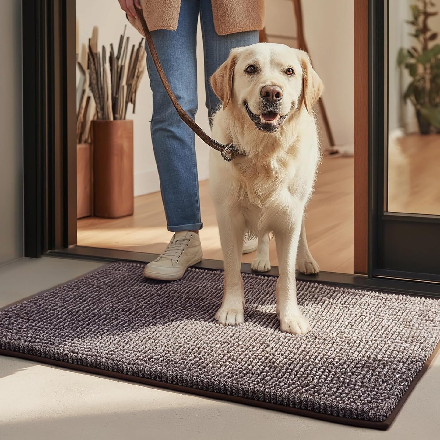 EHEYCIGA Super Absorbent Dog Door Mat for Muddy Paws 30x20 Inch Indoor, Front Doormat Outside Entrance, Quick Dry Chenille Washable Dog Crate Bed, Non-Slip Pet Rug Mud Mat Outdoor Entryway, Grey