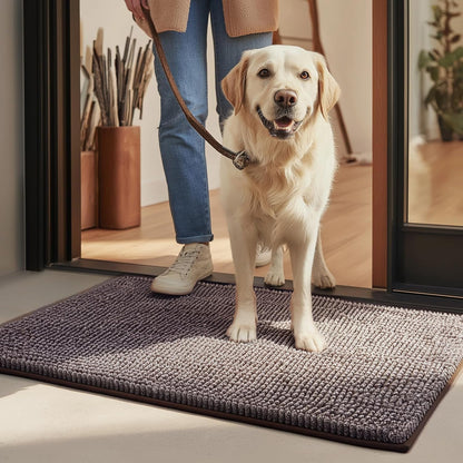 EHEYCIGA Super Absorbent Dog Door Mat for Muddy Paws 30x20 Inch Indoor, Front Doormat Outside Entrance, Quick Dry Chenille Washable Dog Crate Bed, Non-Slip Pet Rug Mud Mat Outdoor Entryway, Grey