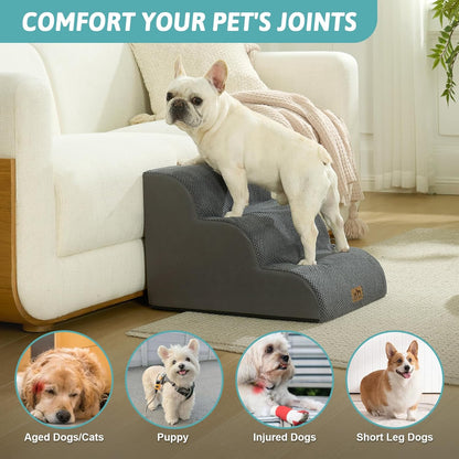 COZY KISS Extra Wide Dog Stairs with Tunnel, Foam Detachable Large Dog Step for Small Pet, Puppy or Cats, Medium Pet Ramp for High Bed, Couch, Sofa or Car, 19.7x33x22.4 inch, 5 Step, Beige