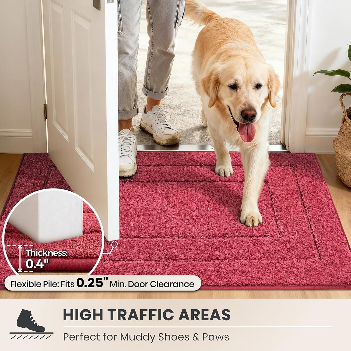 PURRUGS Dirt Trapping Door Mat 32" x 47", Non-Slip/Skid Machine Washable Entryway Rug, Dog Doormat, Super Absorbent Welcome Mat for Muddy Wet Shoes and Paws, Grayish Brown