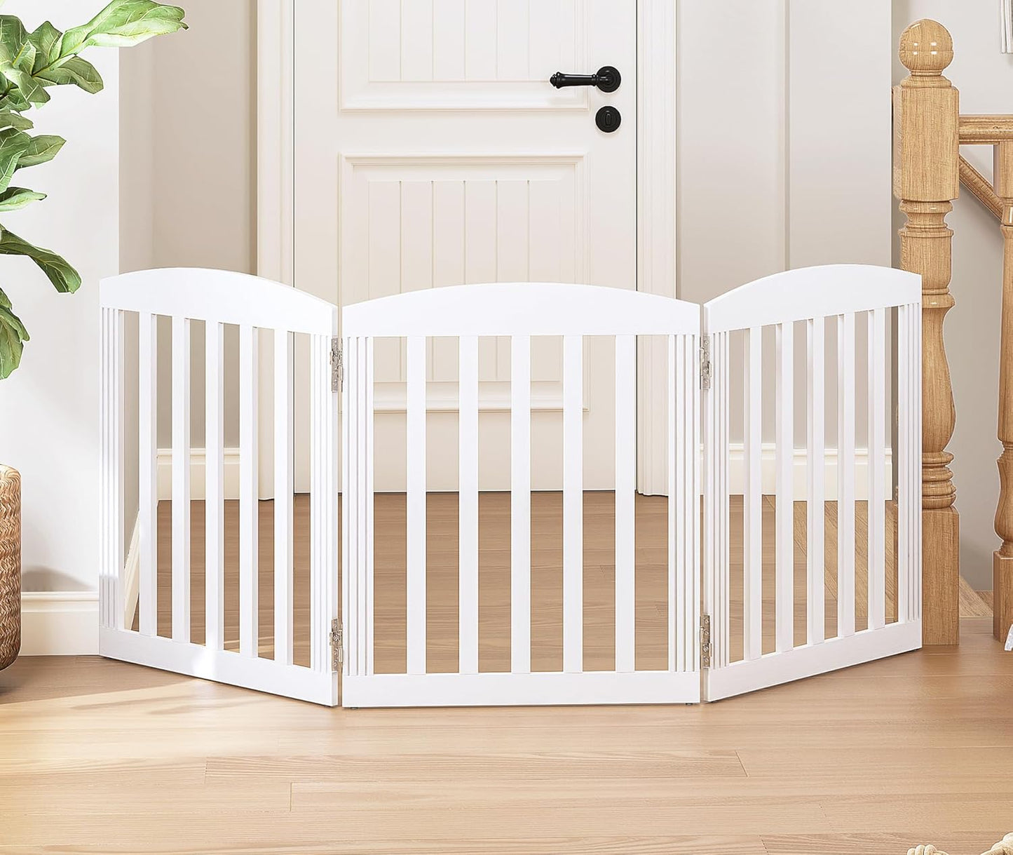 SPIRICH 96" Extra Wide 28" Tall Wooden Freestanding Foldable Dog Gate, Pet Gate Indoor, 4 Panels, White