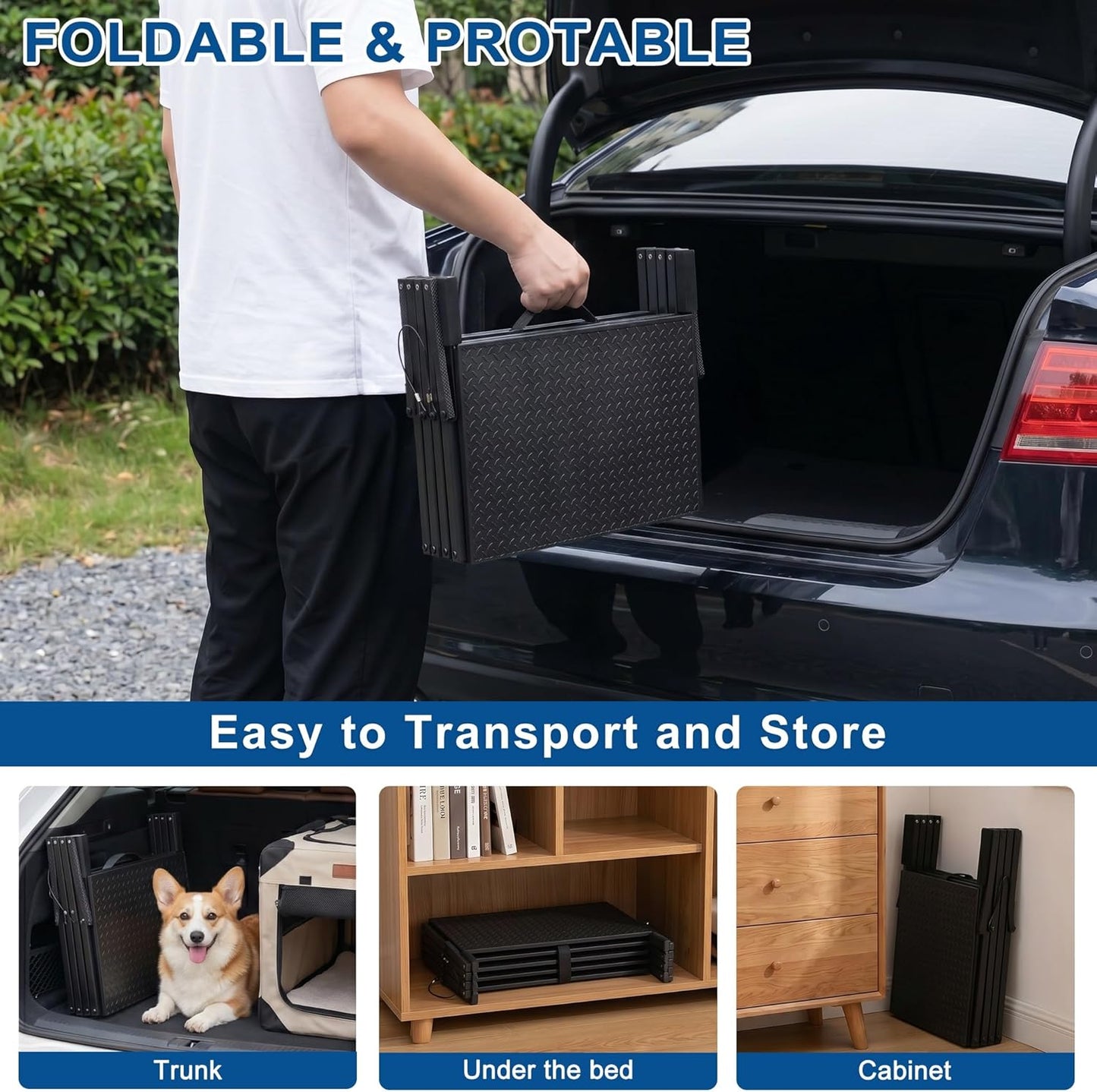 Dog Steps for Car, Truck, SUV, Dog Ramps for Cars with High Traction Surface, Portable Waterproof Dog Stairs for Large Dogs, Supports Up to 250 lbs, 7 Steps