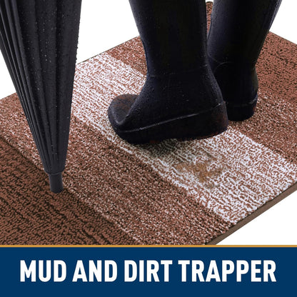 Smiry Dog Door Mat for Muddy Paws, Absorbs Moisture and Dirt, Low-Profile Entryway Mat with Non-Slip Backing, Entry Indoor Outdoor Doormat for Inside Floor (30x20 Inches, Grey, Striped)