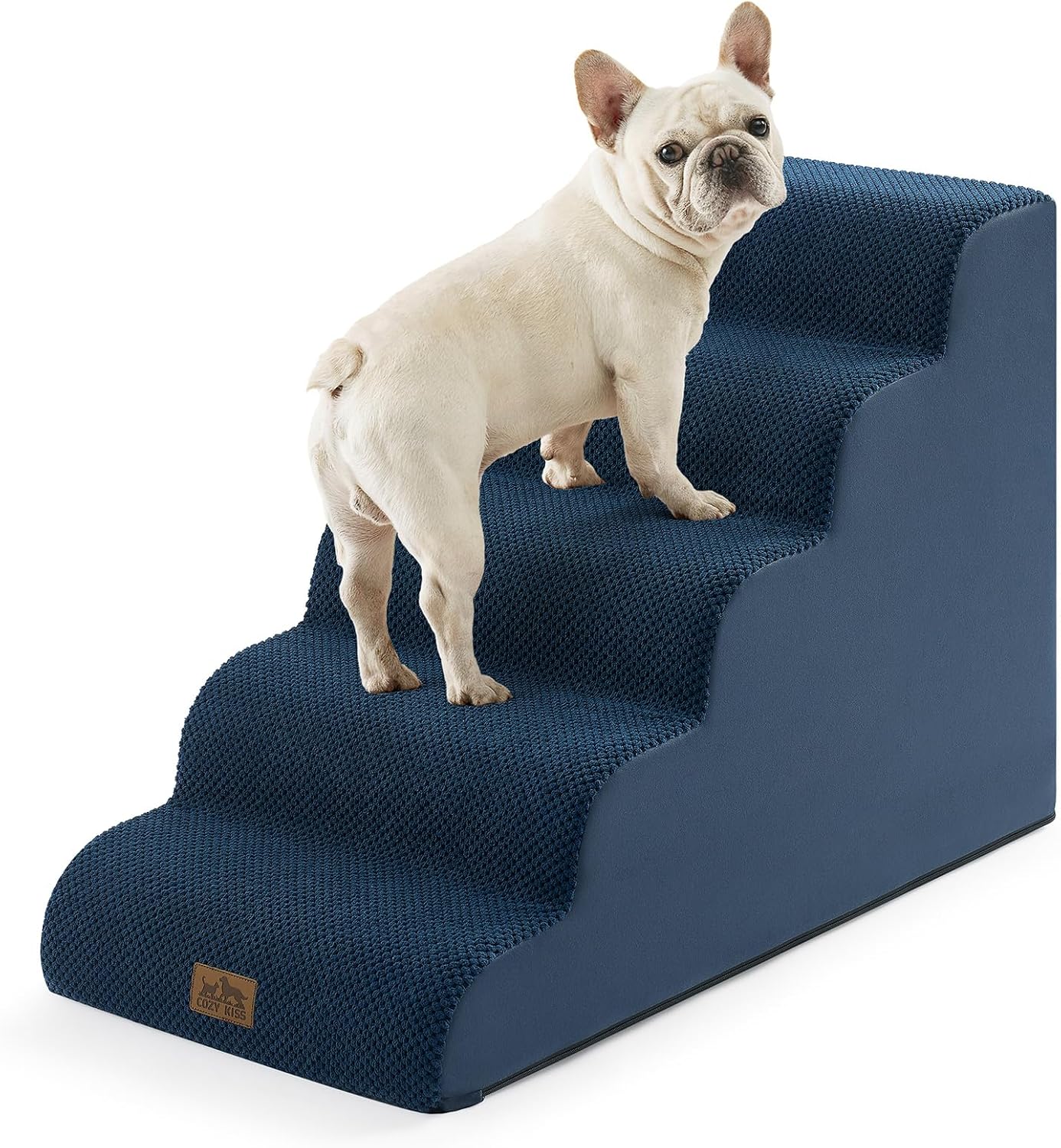 COZY KISS Dog Stairs for Small Dogs 15.7" H, Curved Dog Step for Puppy, Older Cat, Medium Pet Ramp for Sofa, Couch or Chair, Ladder with High Density Foam, 3 Step, 15.7x22.4x15.7 inch, Beige
