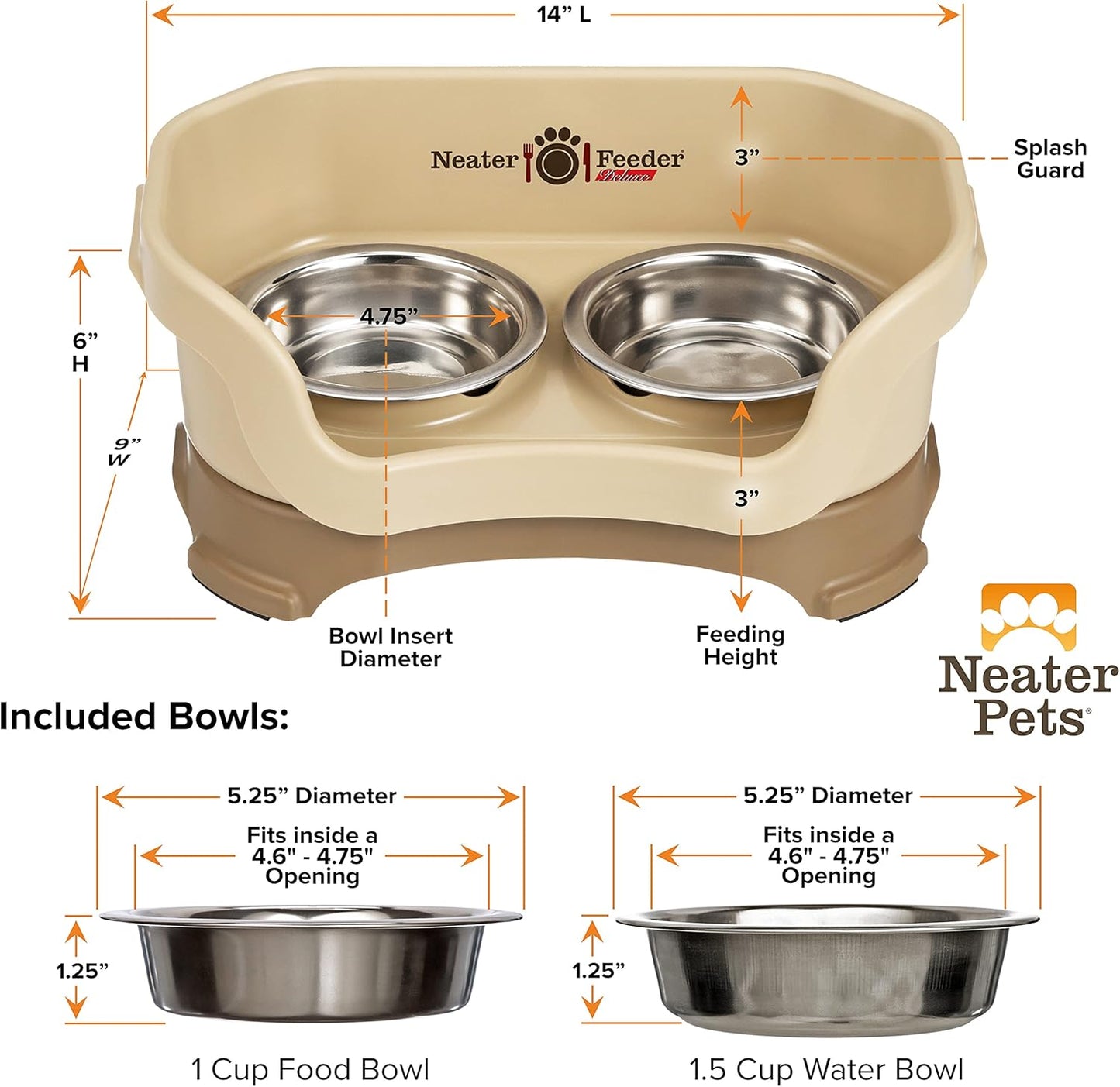 Neater Pet Brands Neater Feeder Deluxe Mess Proof Dog Bowls Elevated for Large Dogs Over 40 lbs, Made in USA, No Spill Raised Dog Food Bowl Stand Feeding Station, Food and Water Bowl Set, Black