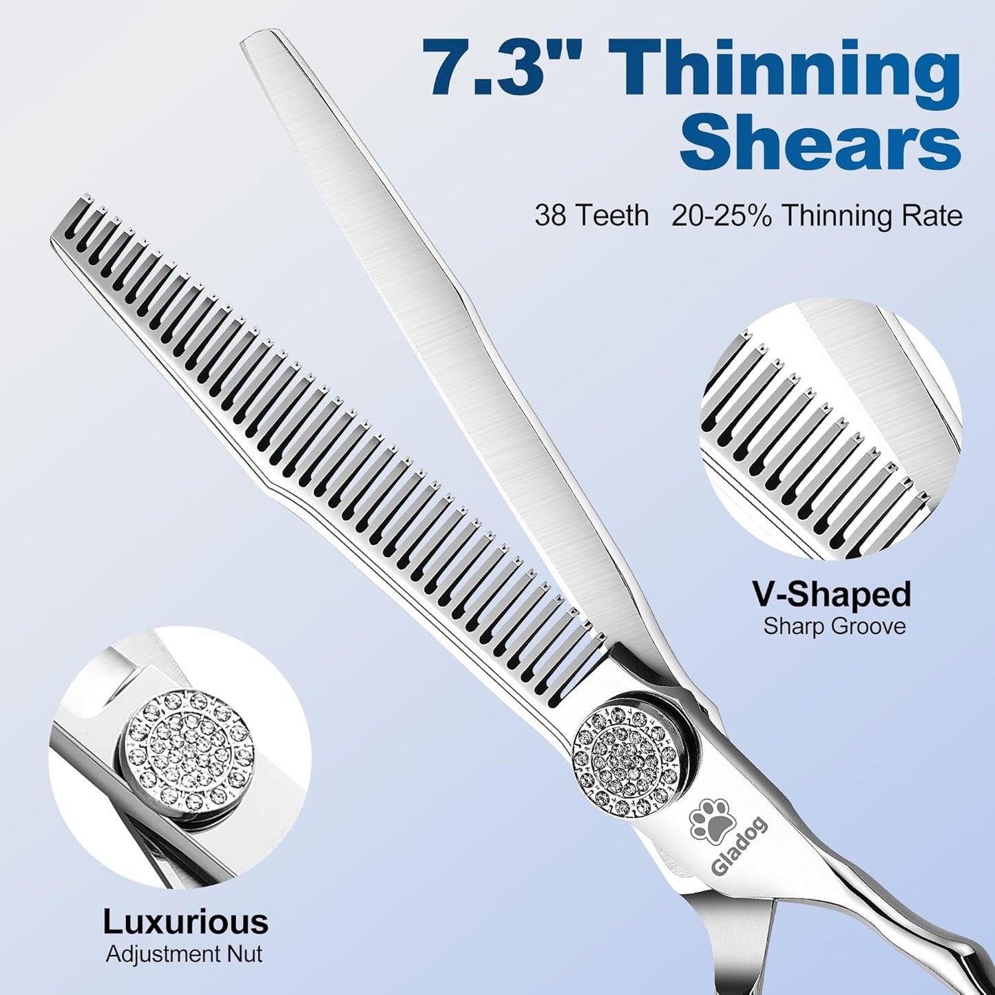 GLADOG Professional 5 in 1 Dog Grooming Scissors Set with Safety Round Tips, Sharp and Heavy-duty Pet Grooming Shears for Cats