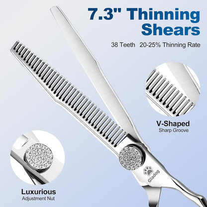 GLADOG Professional 5 in 1 Dog Grooming Scissors Set with Safety Round Tips, Sharp and Heavy-duty Pet Grooming Shears for Cats