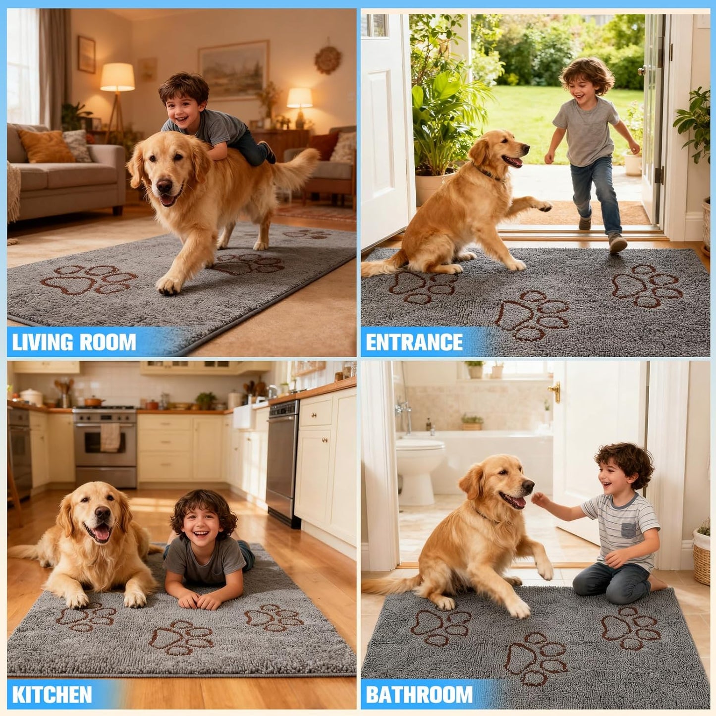 EXPAWLORER Dog Door Mat for Muddy Paws - Highly Absorbent Microfiber Pet Rug, Quick Dry Chenille Dog Runner Rug Indoor Outdoor, Non-Slip Entryway Carpet Washable Mud Mat for Dogs, Brown 60"x30"