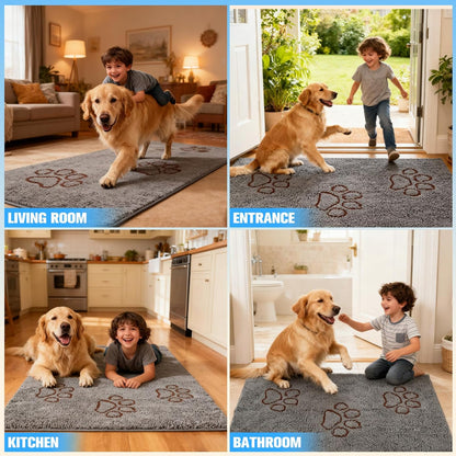 EXPAWLORER Dog Door Mat for Muddy Paws - Highly Absorbent Microfiber Pet Rug, Quick Dry Chenille Dog Runner Rug Indoor Outdoor, Non-Slip Entryway Carpet Washable Mud Mat for Dogs, Brown 60"x30"