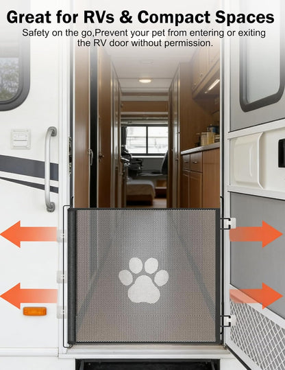 Retractable Mesh Pet Gate, Extra Tall 31'' Adjustable Width Up to 51/43 Inches for Doorways Stairs Hallways, Indoor Outdoor Dog Safety Barrier Net Panel (51'' Width)