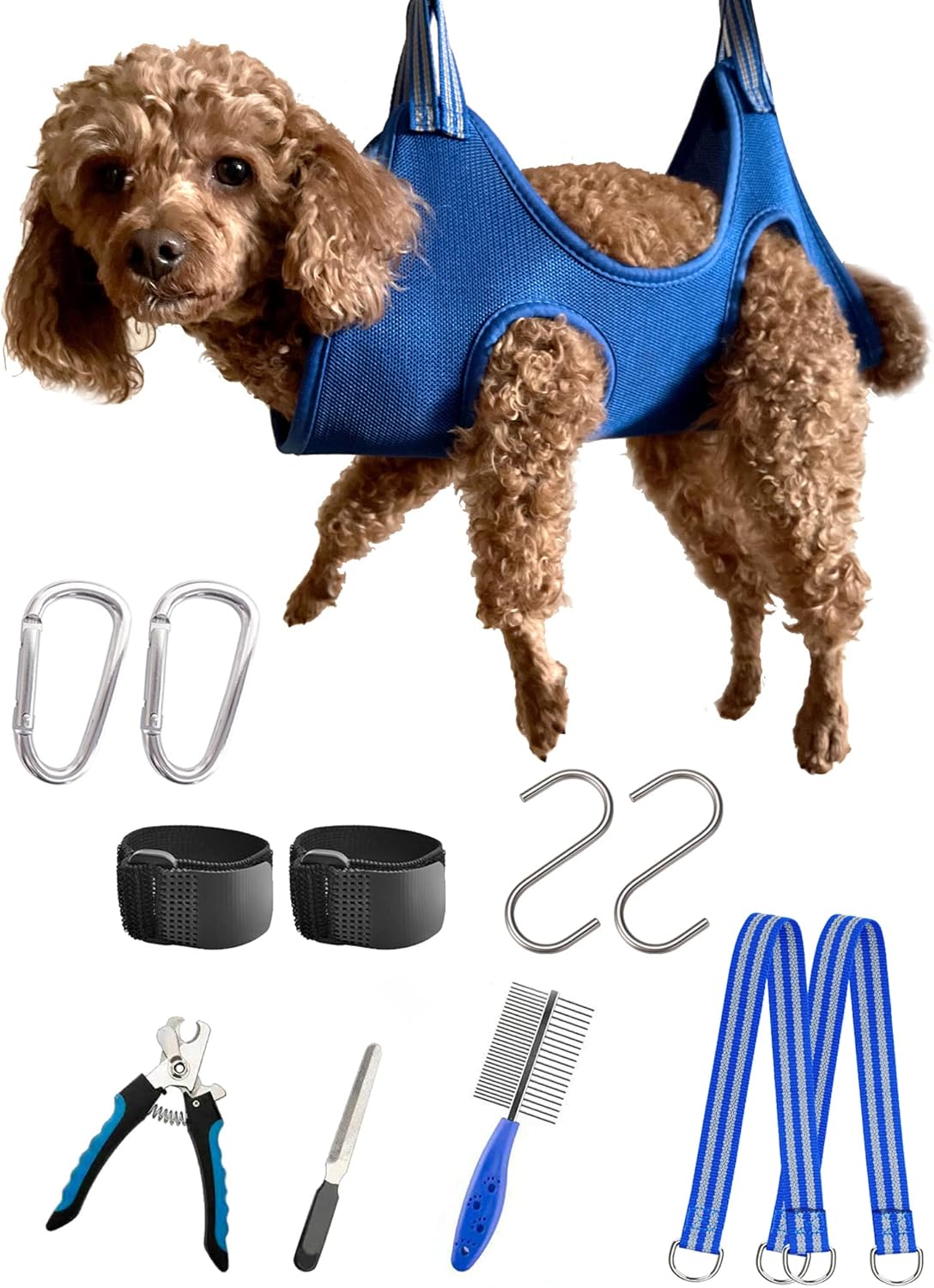 Kkiimatt 10 in 1 Pet Grooming Hammock Harness with Nail Clippers/Trimmer, Nail File, Dog Hammock/Grooming Sling for Nail Trimming/Clipping