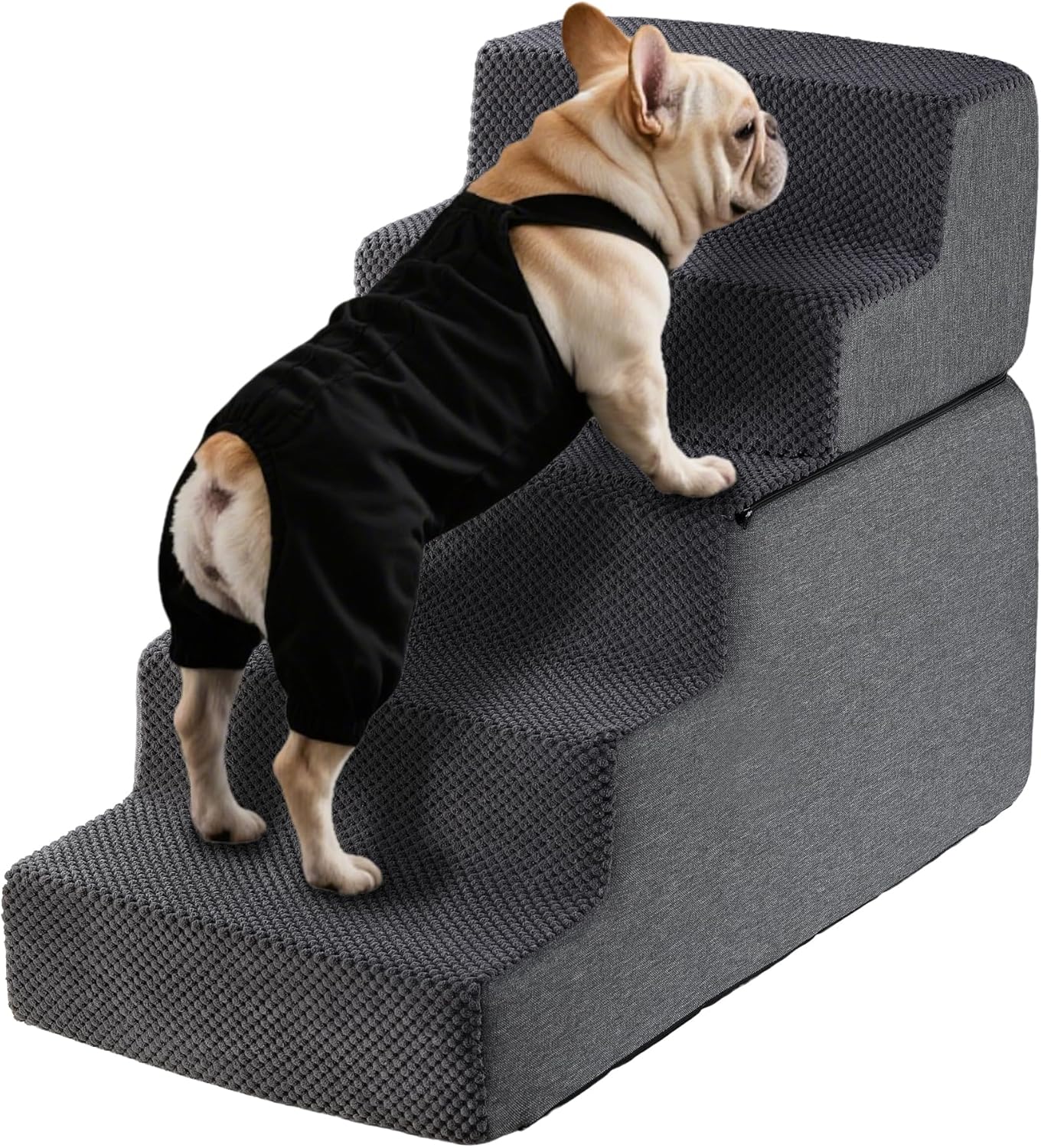 Dog Stairs for Small Dogs & Cats 13.5" H, 3-Step Non-Slip Dog Steps for Bed, Sofa and Chair, Pet Stairs with High Density Foam, Grey