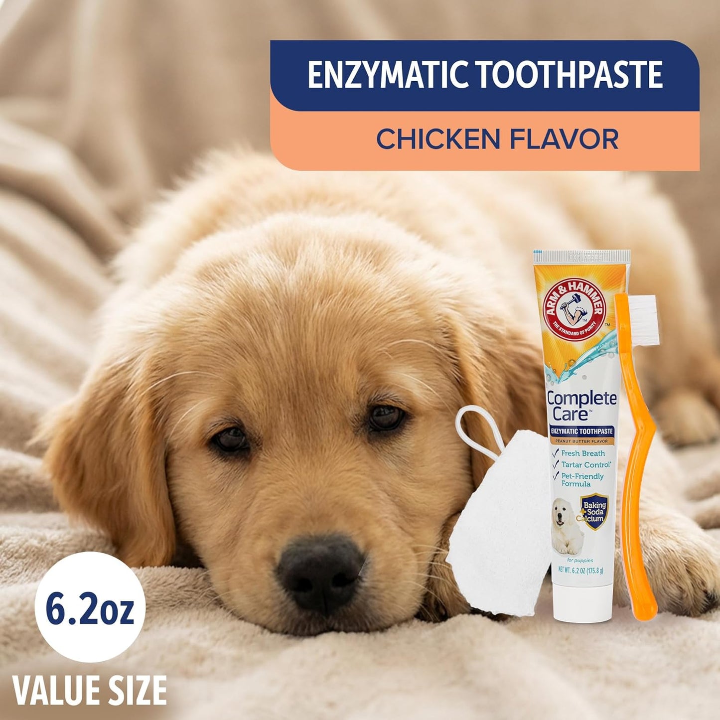 Arm & Hammer Complete Care Dog Dental Kit Enzymatic Toothpaste 2.5 OZ Chicken Flavor Toothbrush Finger Brush Tartar Baking Soda Formula