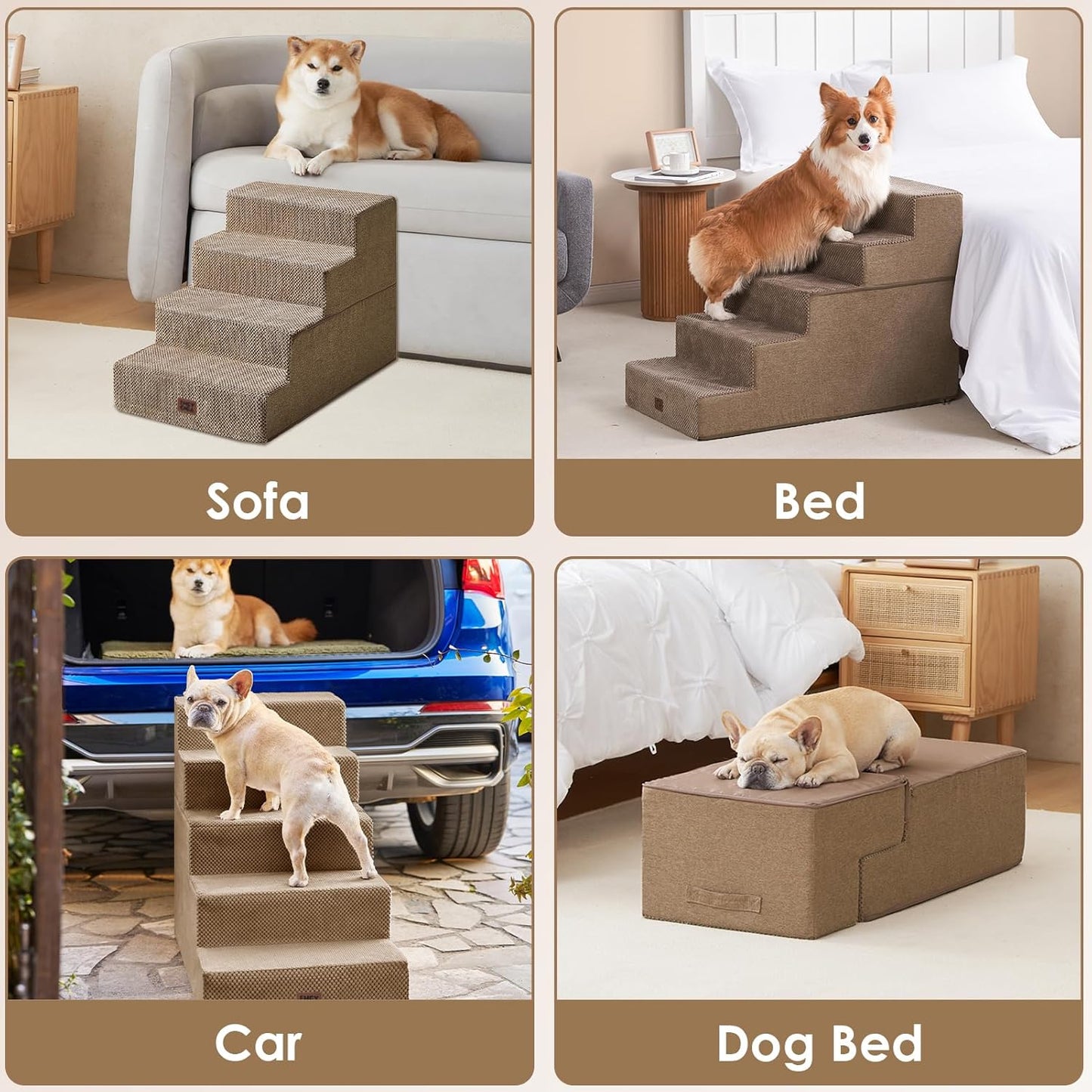 EHEYCIGA Dog Stairs for High Bed 22.5" H, 5-Step Dog Steps for Bed, Pet Steps for Small Dogs and Cats, Non-Slip Balanced Pet Ramp Indoor, Grey