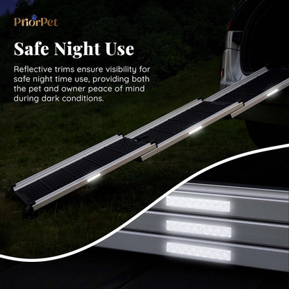 Dog Ramp for Car - Anti-Slip Dog Car Ramp for Large Dogs SUV - Stable 250LBS Capacity - Telescoping Pet Ramp for Car - Portable - Night Safety Reflective Sides - Fixing Clip - Black