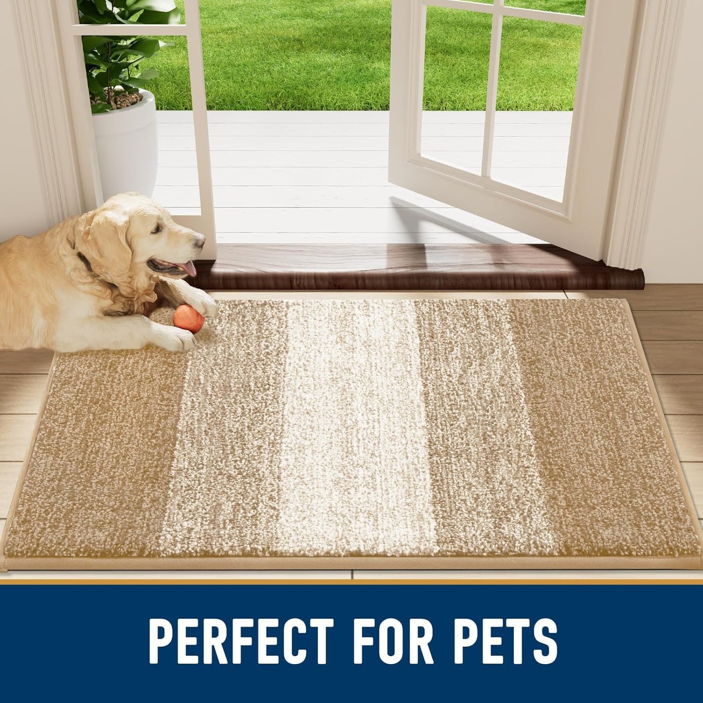 Smiry Dog Door Mat for Muddy Paws, Absorbs Moisture and Dirt, Low-Profile Entryway Mat with Non-Slip Backing, Entry Indoor Outdoor Doormat for Inside Floor (30x20 Inches, Grey, Striped)