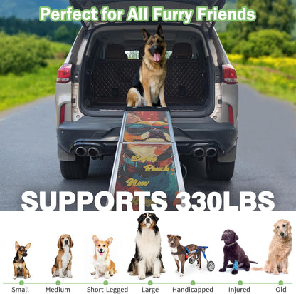 COZIWOW Telescoping Dog Car Ramp for Large Dogs - Heavy-Duty Aluminum Pet Ramp with High-Traction Surface, Anti-Slip Steps for Cars/Trucks/SUVs,Adjustable Sizing,330LB Load Capacity (63.5" L)