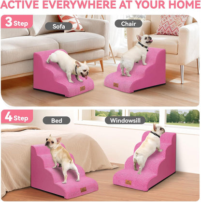 Zerbuger Dog Ramp and Stair for Bed 16" H-20 H,3-Step Cat Stair for Sofa and Chair,4-Step Dog Ramp for High Bed and Window,Durable Nonslip Fabric Cover for Indoor (Purple-20 H, Pet Friendly, 4)