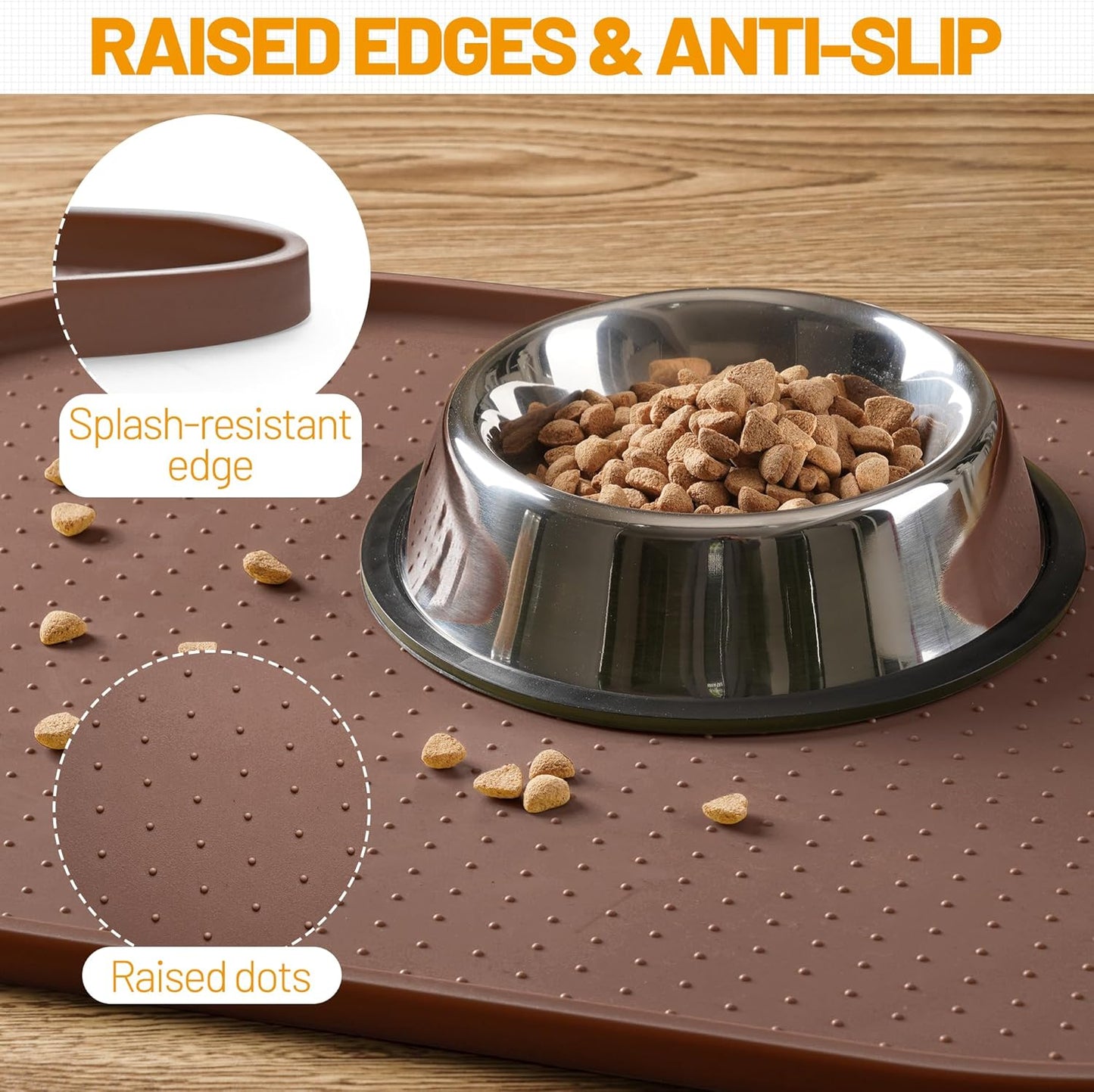 Hubulk 100% Waterproof Silicone Pet Feeding Mat with Raised Edge for Food and Water, Dog Bowl Mats, Cat Bowls Placemat with High Lip Protects Floor for Cats and Dogs (Gray, 19" L x 12" W)