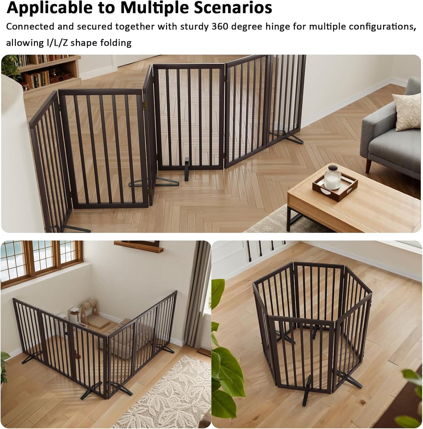 Dog Gate 32" Tall Foldable Dog Gate for Doorways Freestanding Pet Gate for Dogs Indoor (Walnut, 3 Panel)
