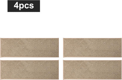 COSY HOMEER Edging Stair Treads Non-Slip Carpet Mat 28inX9in Indoor Stair Runners for Wooden Steps, Edging Stair Rugs for Kids and Dogs, 100% Polyester TPE Backing (7pc, Beige)